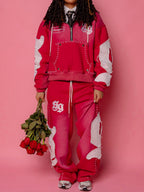 Hooded Embroidered Drawstring Waist Two Pieces Set