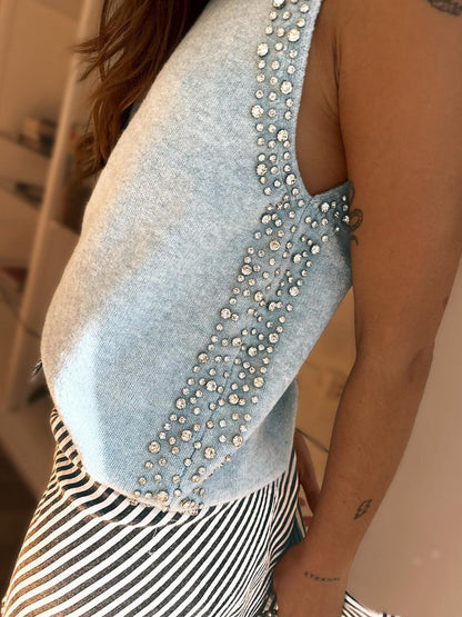 Fashion Round Neck Knitted Beaded Vest