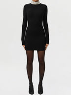 Jewel Necklace Turtleneck Long Sleeve Mini Dress