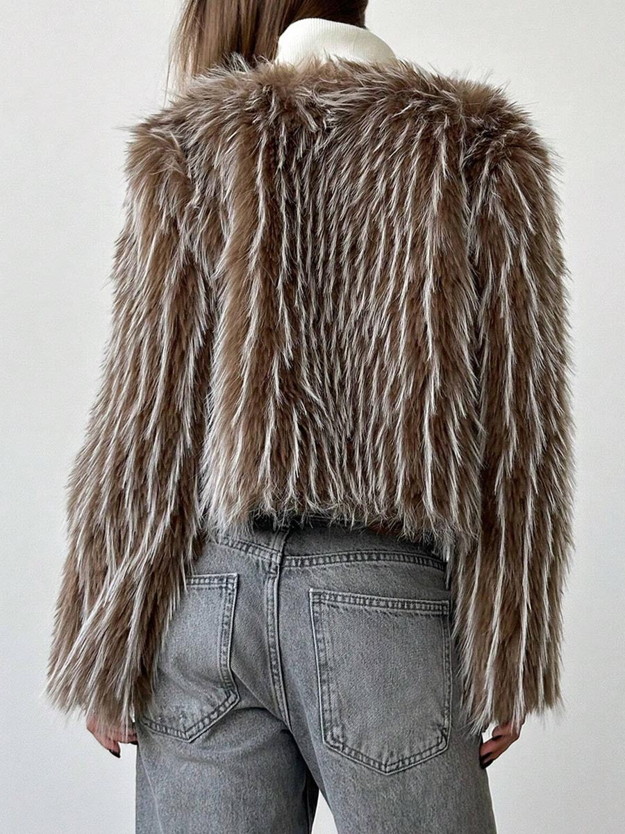 Faux Fur Open Front Loose Fluffy Coat