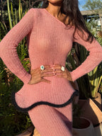 Sexy Irregular Hem Knit Sweater Two Pieces Dress