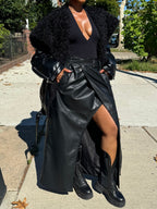 Faux Leather Shearling Fur Bomber Jacket