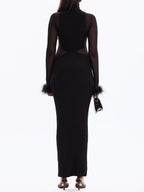 Hot Drilling See-through Feathered Cuffs Dress