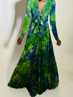 Tie Details Tie Dye Deep V Neck Maxi Dress