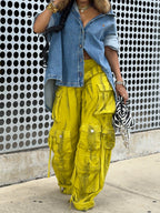 Fashion Pockets High Waist Long Pants