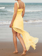Square Collar Patchwork Chiffon Dress