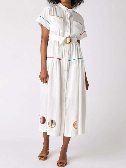 Embroidered Cutout Belted Maxi Dress