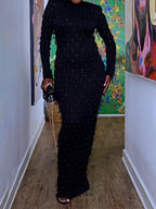 Black Beaded Tassel Maxi Dress