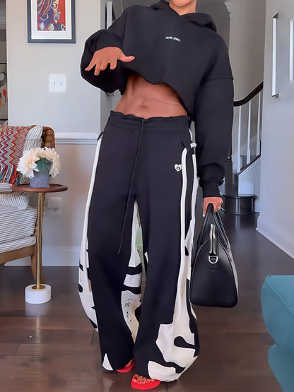 Elastic Waist Printed Hoodie & Lantern Trouser