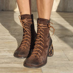Square Heels Lace Up Ankle Boots