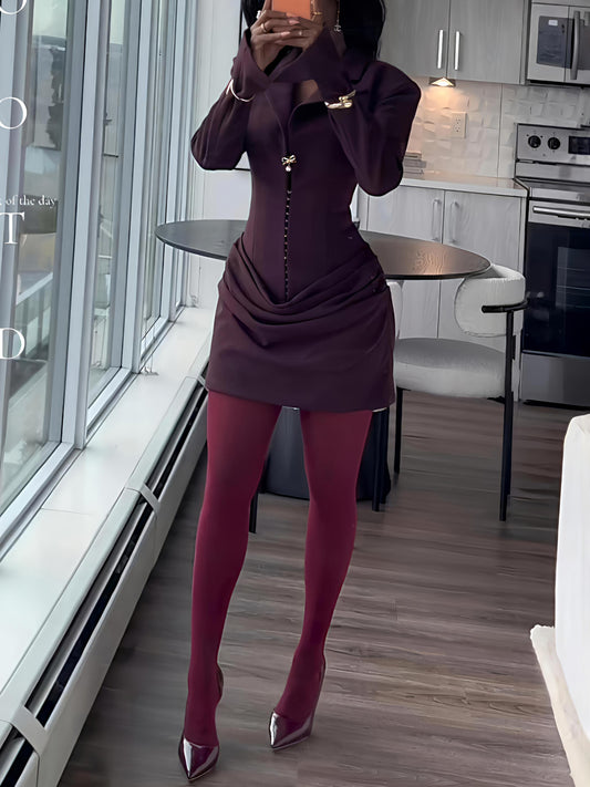 Elegant Peaked Lapel Collar Blazer Mini Dress