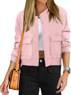 Fashion Thread Double Pocket Cropped Bomber Jacket