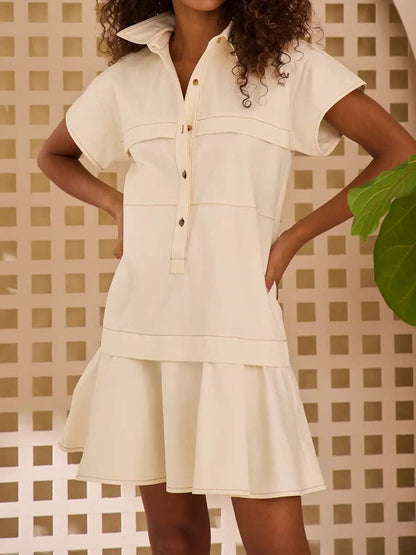 Collared Neck Mini Shirt Dress