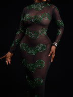 See-through Shinny Flare Sleeve Maxi Dress