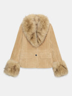 Faux Fur Suede Leather Fitted Blazer