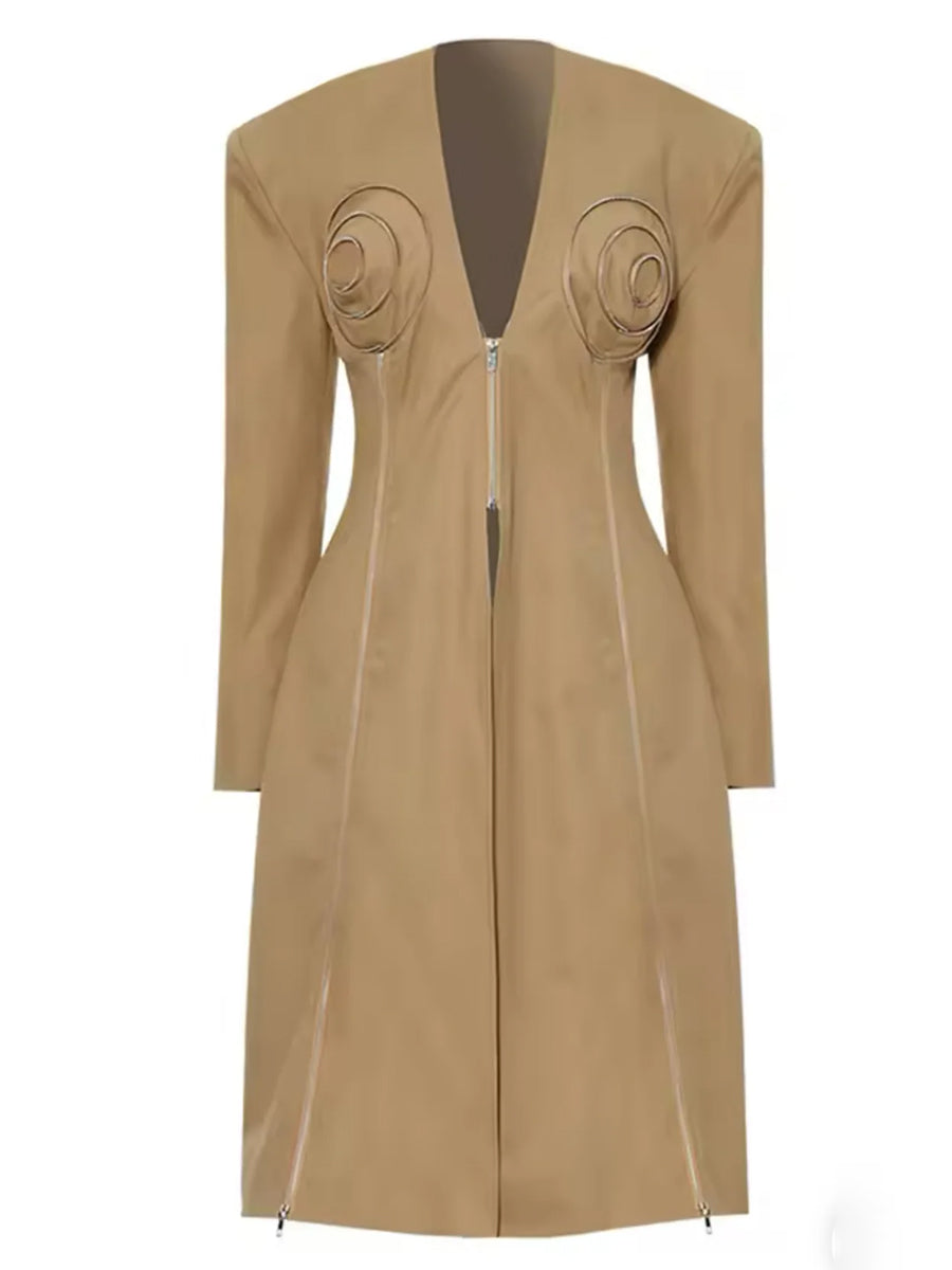 Zip Up V Neck Structured Blazer Coat