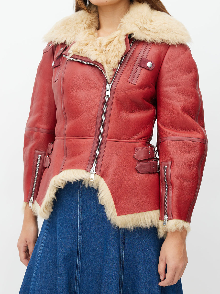 Fashion Faux Leather & Shearling Biker Jacket