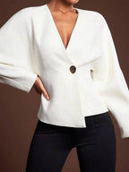 Elegant Low Front Neck Barrel Sleeves Tweed Blazer