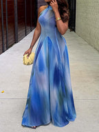 Elegant Gradient Print Sleeveless Maxi Dress