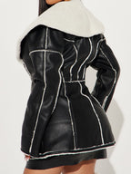 Fur Lapel Zipper Pockets Jacket