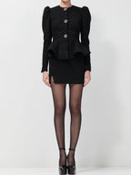 Structured Waist Flared Hem Tweed Jacket & Skirt