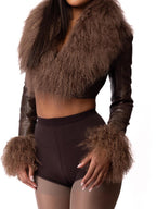Faux Fur Trims Leather Cropped Jacket