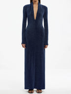 Plunge Neck Long Sleeve Open Back Maxi Dress