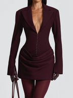 Elegant Peaked Lapel Collar Blazer Mini Dress