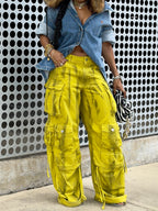 Fashion Pockets High Waist Long Pants