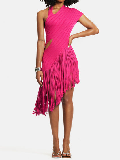 Asymmetric Fringe Cut-out Mini Dress