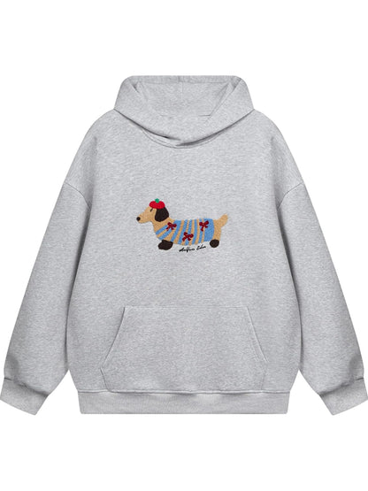 Embroidery Cartoon Dog Hooded Sweatshirt & Sweatpants