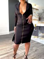 Deep V Neck Mesh Patchwork Stretch Dress