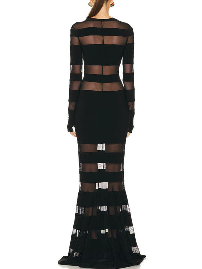See-through Mesh Patchwork Maxi Dress
