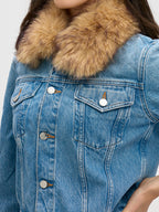 Detachable Faux Fur Collar Denim Jacket
