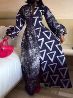 Printed Patchwork Long Sleeve Maxi Dress