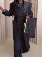 Fashion Lapel Strap Denim Trench Coat