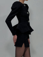 Structured Waist Flared Hem Tweed Jacket & Skirt