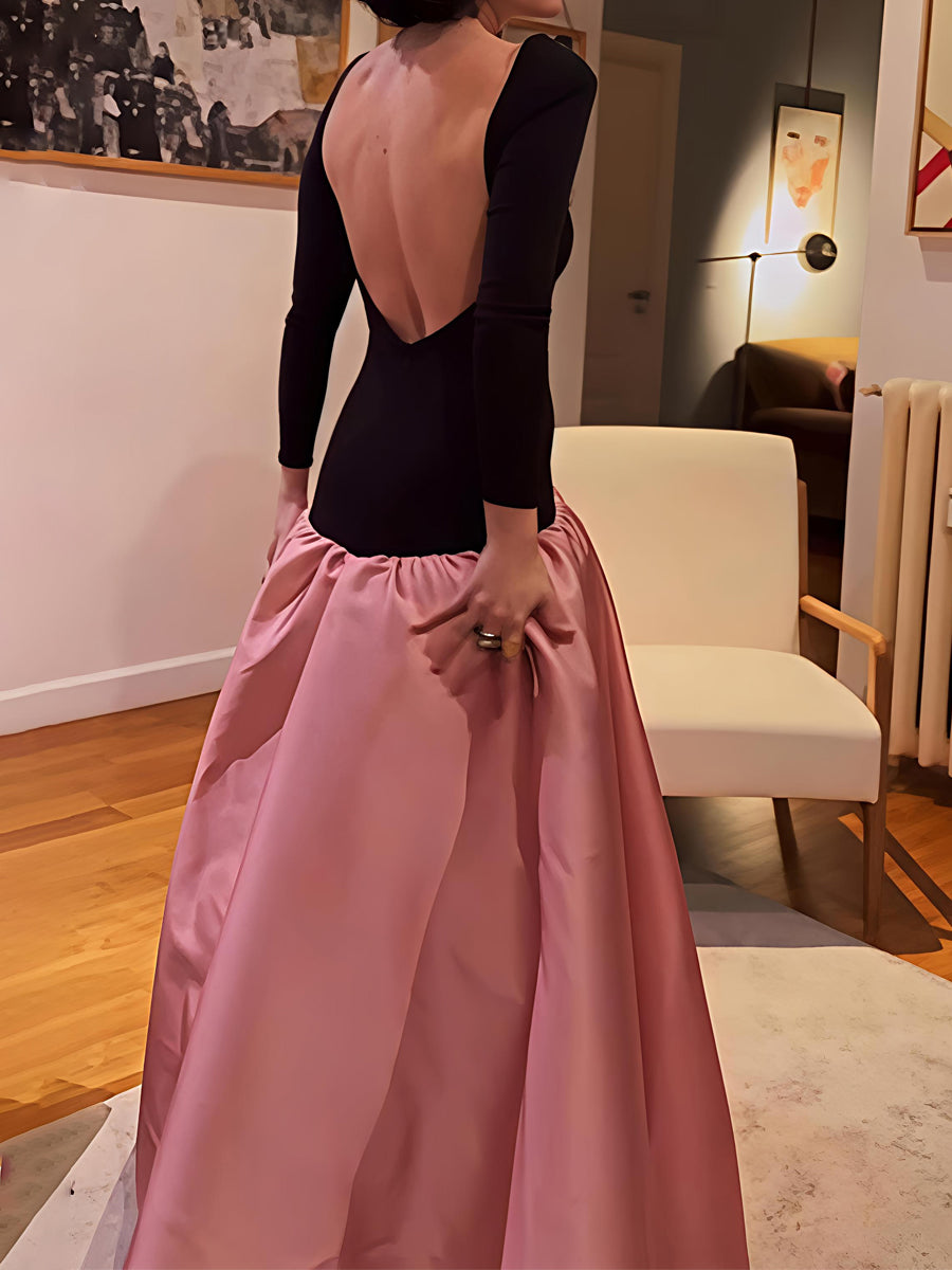 Elegant Backless Patchwork Party Maxi Dress