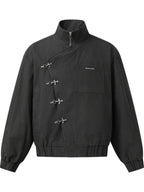 Metal Button Collared Slant Placket Soft Warm Coat