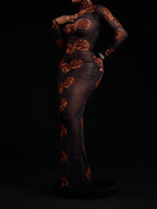 See-through Shinny Flare Sleeve Maxi Dress