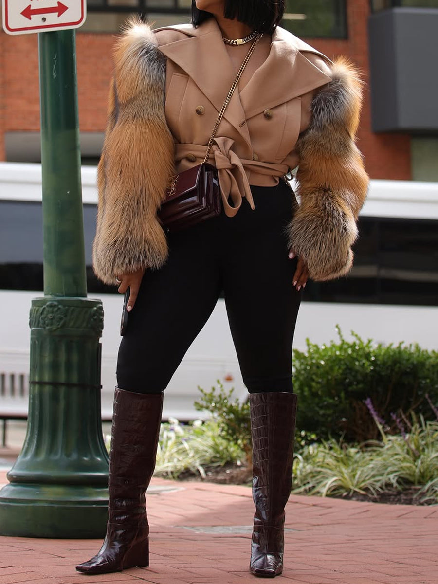 Faux Fur Patchwork Belted Crop Coat