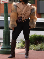 Faux Fur Patchwork Belted Crop Coat