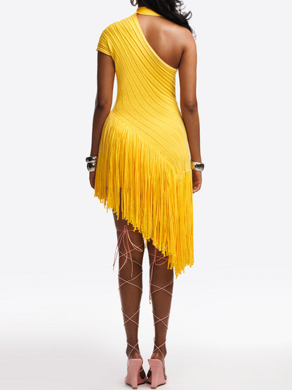 Asymmetric Fringe Cut-out Mini Dress