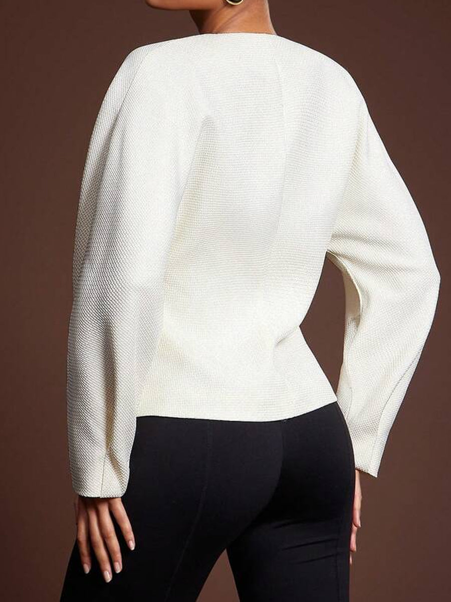 Elegant Low Front Neck Barrel Sleeves Tweed Blazer