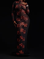 See-through Shinny Flare Sleeve Maxi Dress