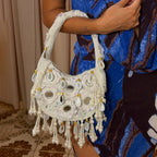 Mirrored Details Crystal Embroidery Handbag Underarm Bag