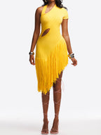 Asymmetric Fringe Cut-out Mini Dress