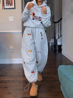 Embroidery Cartoon Dog Hooded Sweatshirt & Sweatpants