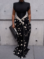 Floral Appliqués Single-breasted Cutout Coat