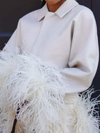 Feather Decoration Fashion Cropped Blazer & Pants